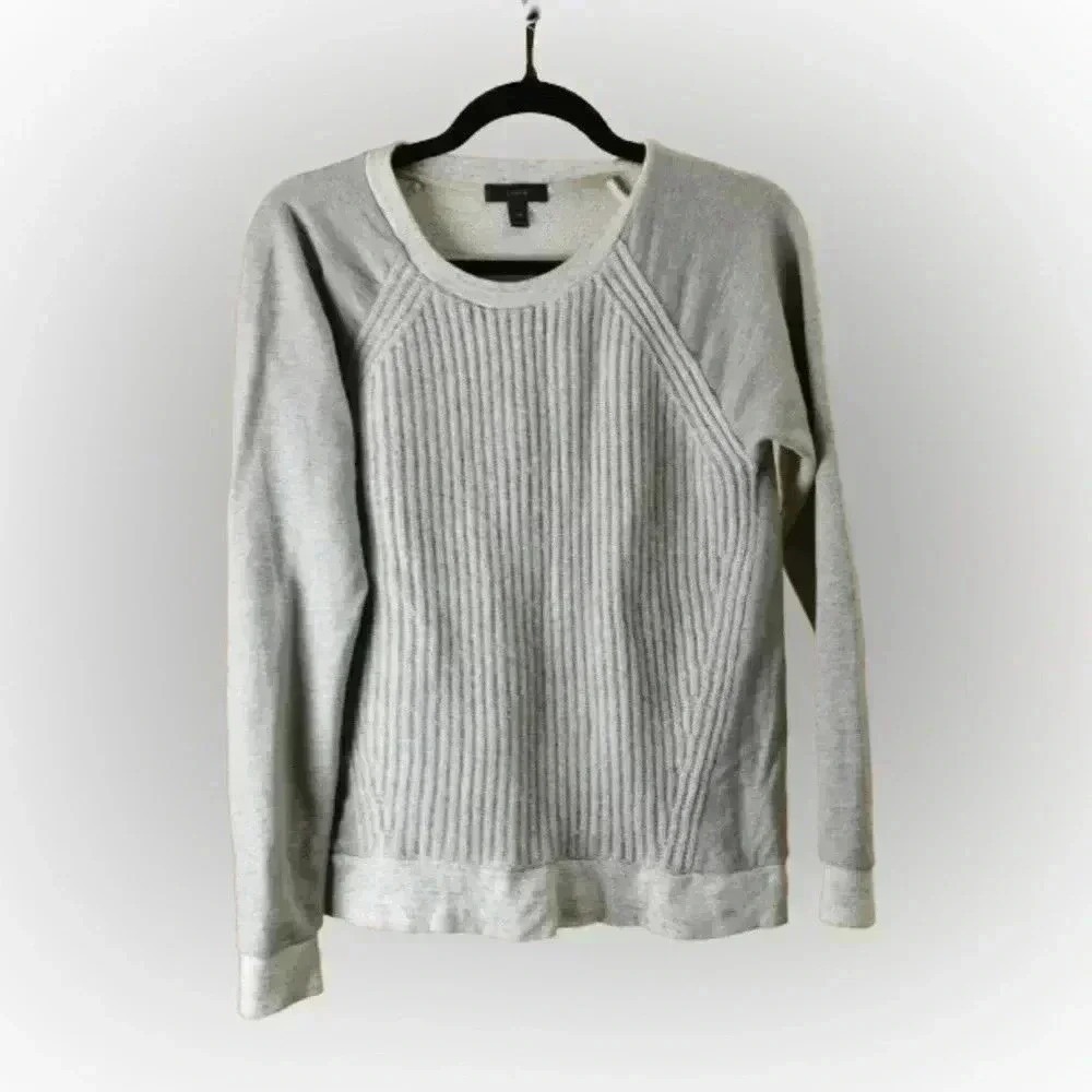 J.Crew Womens Gray Wool Front Quilted Mixed Media‎ Pullover Sweatshirt XS